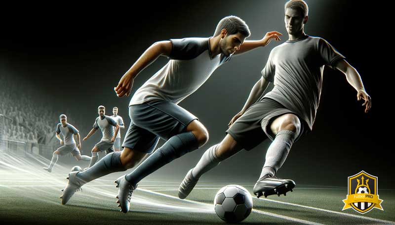 Delantero regateando aun defensor