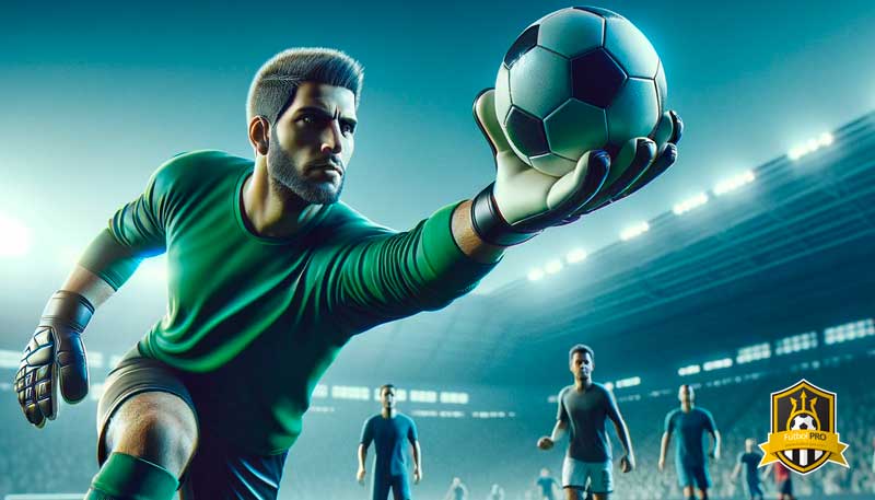 Portero listo para sacar el balón con el pie